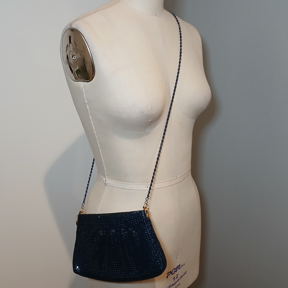 Bags By Marlo Navy Blue Mesh Bag W Metal Strap